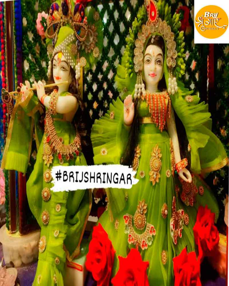 Radha Krishna Idols With Green Dress For Home And Temple