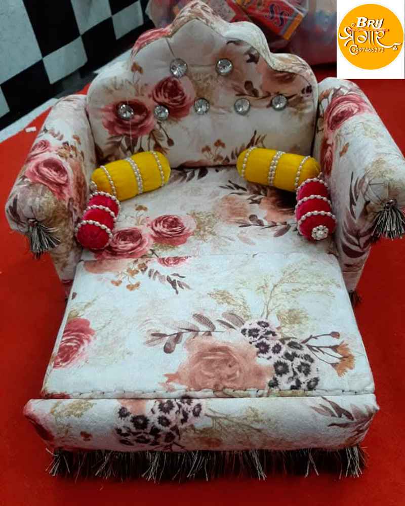 Wooden Handcrafted Work Small Royal Singhasan Bed Sofa For Laddu Gopal