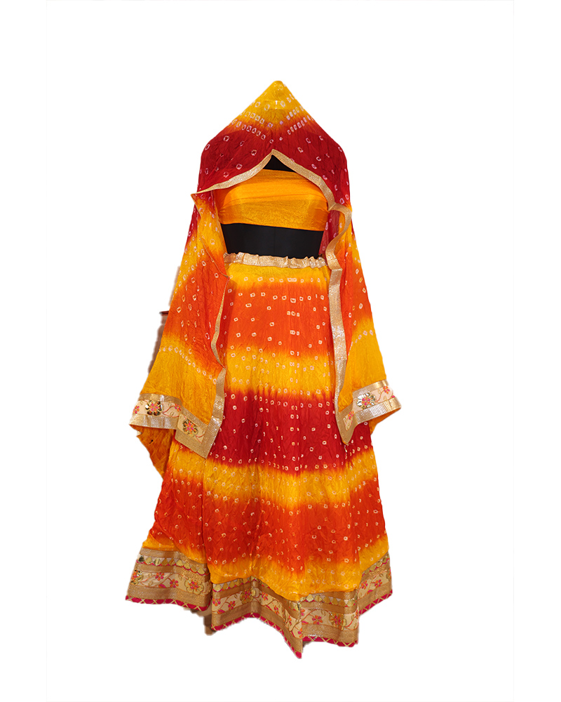 Orange & Red Bandhani Lehenga Choli Set With Dupatta