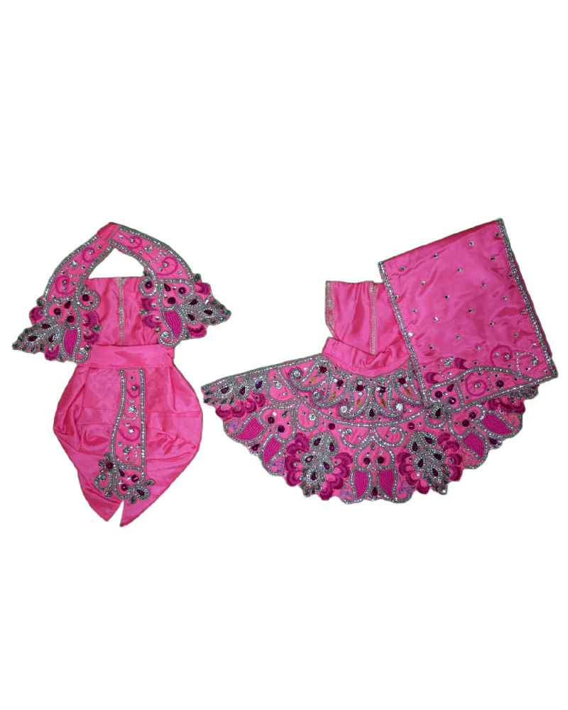 Poshak Pink Radha Krishna Dress With Heavy Embroidery