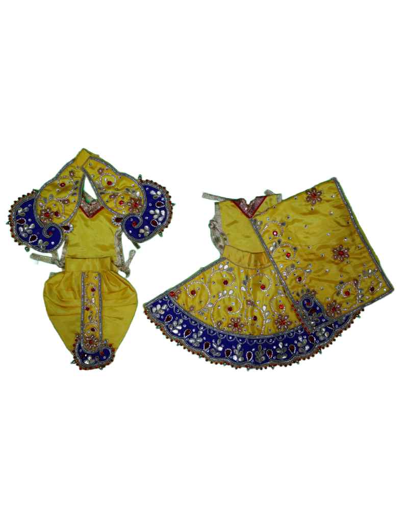 Handcrafted Yellow Dress For Radha Krishna With Embroidery