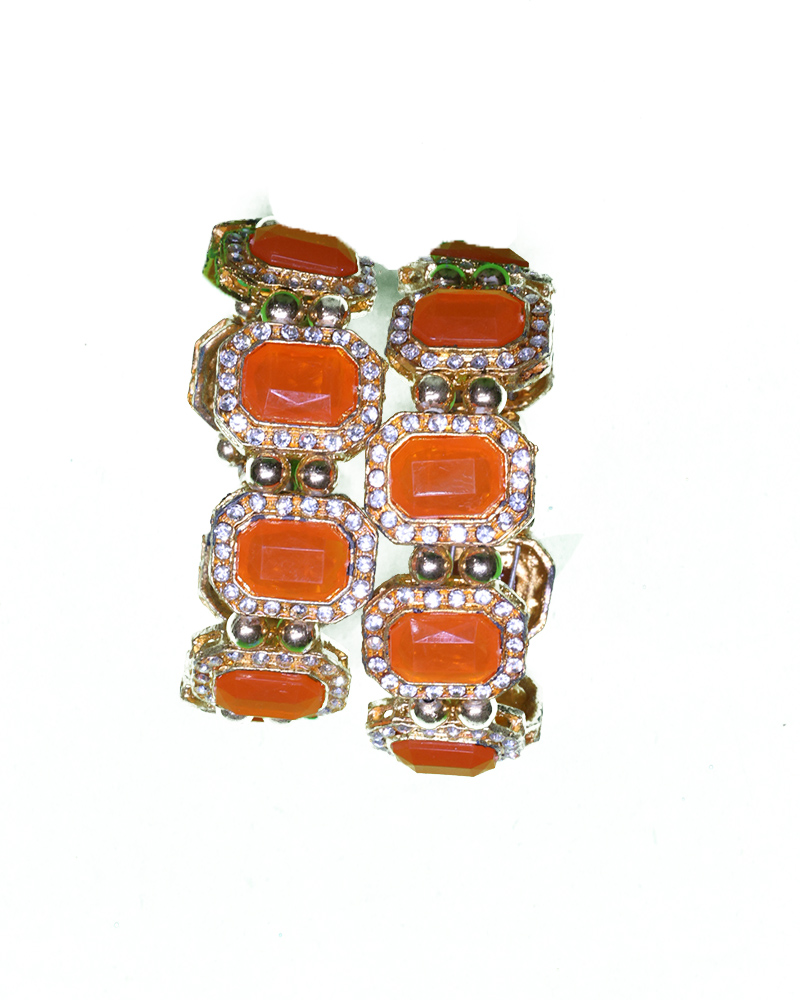 Radiant Orange Stone & Crystal Deity Bracelets Designed To Bring Warmth And Joy To Deity Attire