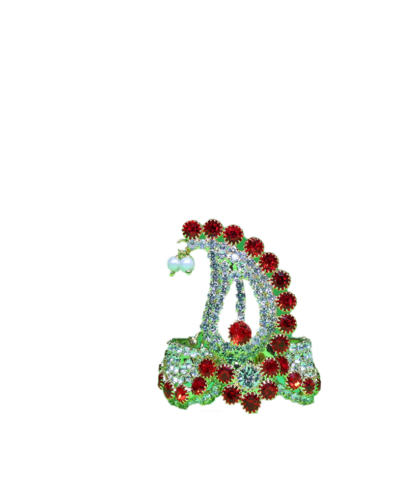 Red And White Stone Studded Radha Krishna Mukut With Pearl Drop