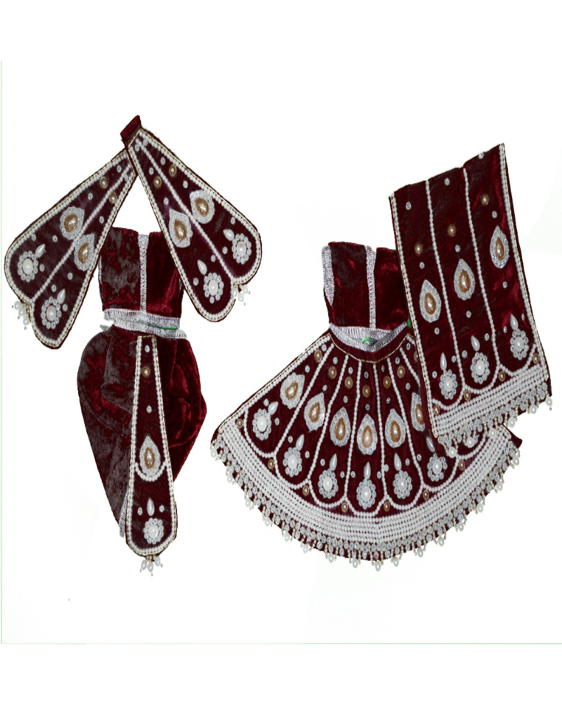 Rich Maroon Velvet Radha Krishna Dress With Pearl And Zari Work