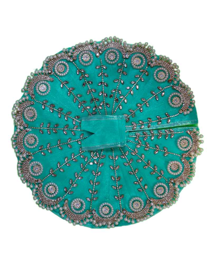 Sky Blue Handcrafted Dress For Laddu Gopal With Embroidery And Pearls