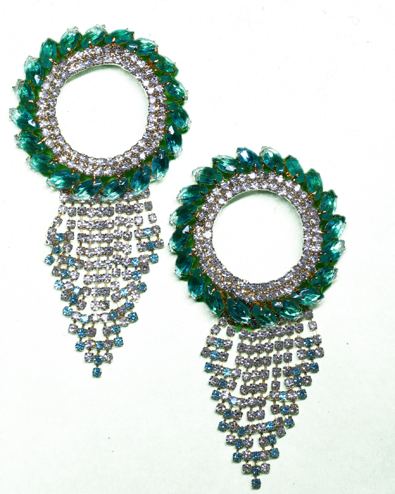 Stunning Green & Aqua Rhinestone Circular Bracelet Eye-catching Ethnic Kada