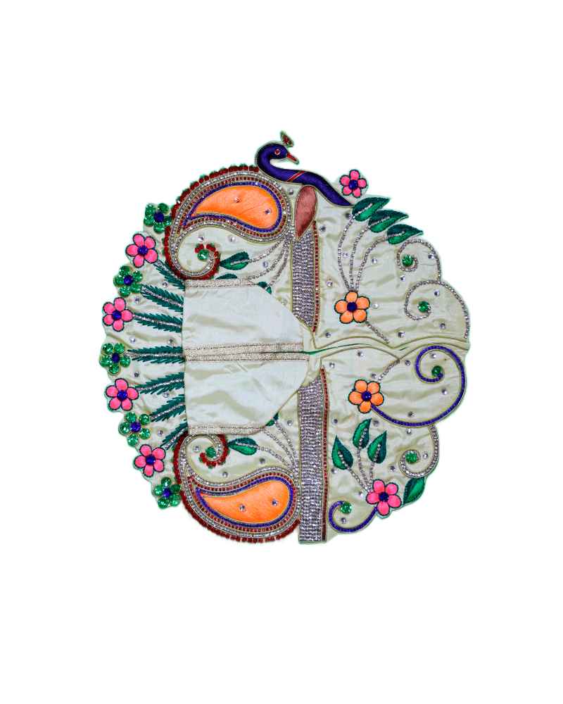 Traditional White Dress For Laddu Gopal With Peacock Work