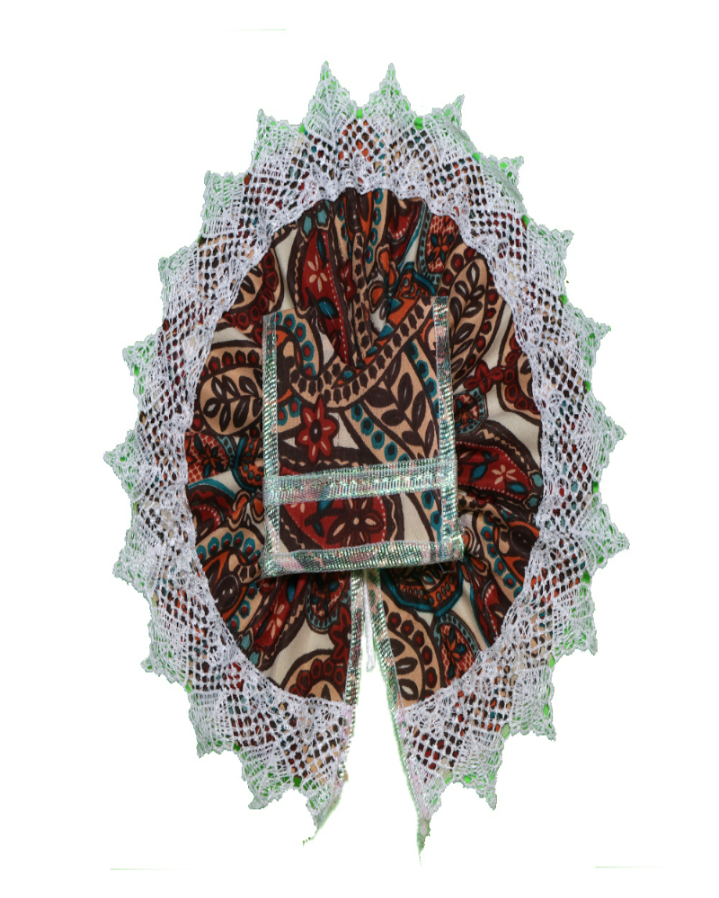 Traditional Brown & White Printed Laddu Gopal Poshak With Lace Border