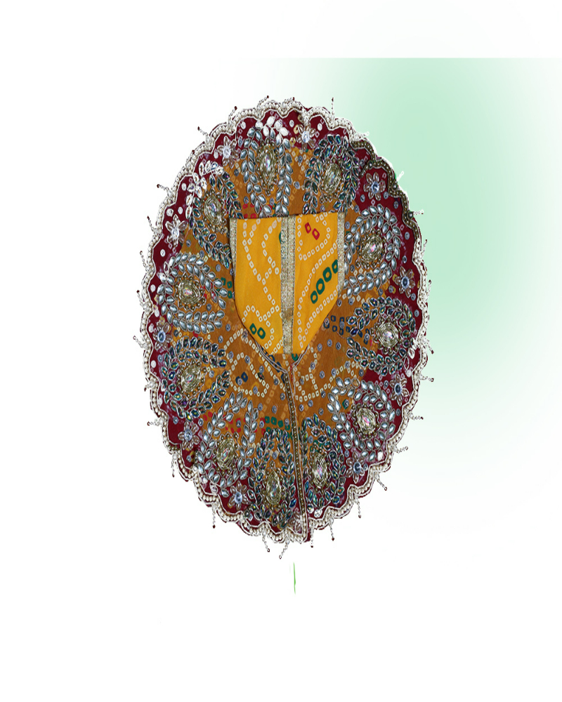 Traditional Yellow Bandhani Laddu Gopal Poshak With Red Border