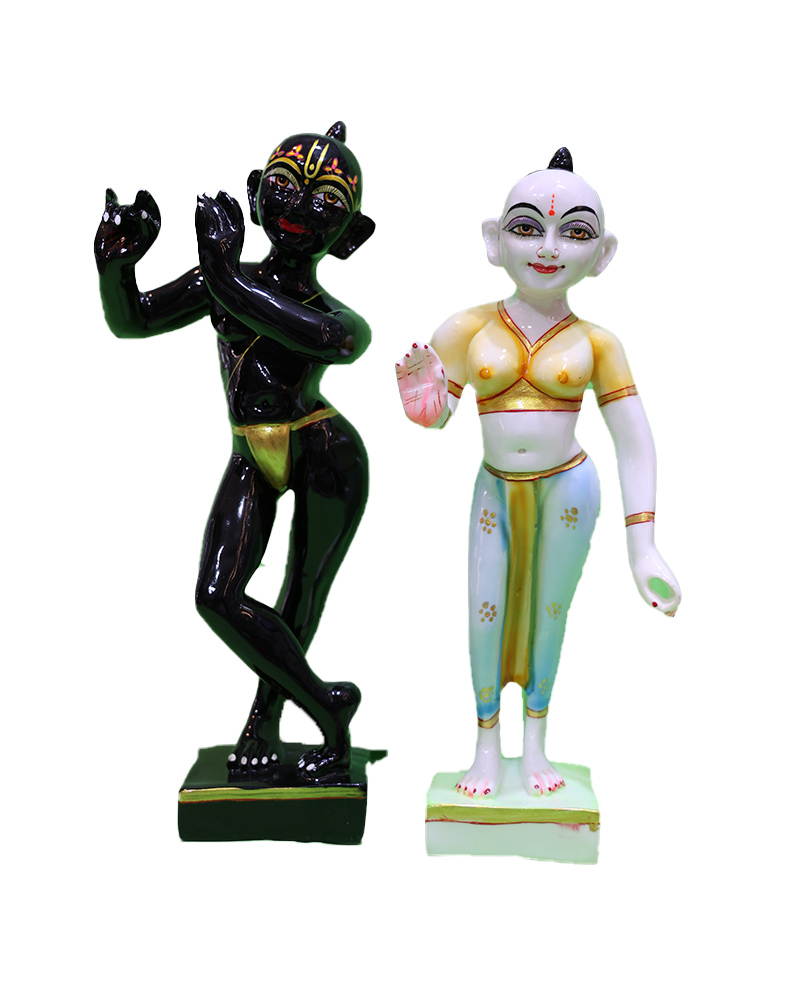 Unique Black Krishna With Flute & White Radha Artistic Statues