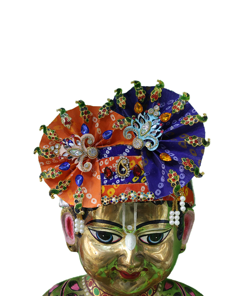 Unique Orange & Blue Dual-tone Laddu Gopal Pugree
