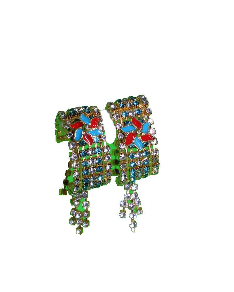 Vibrant Multi-color Crystal Cuff Bracelet With Floral Design & Danglers Ethnic Fashion Jewelry