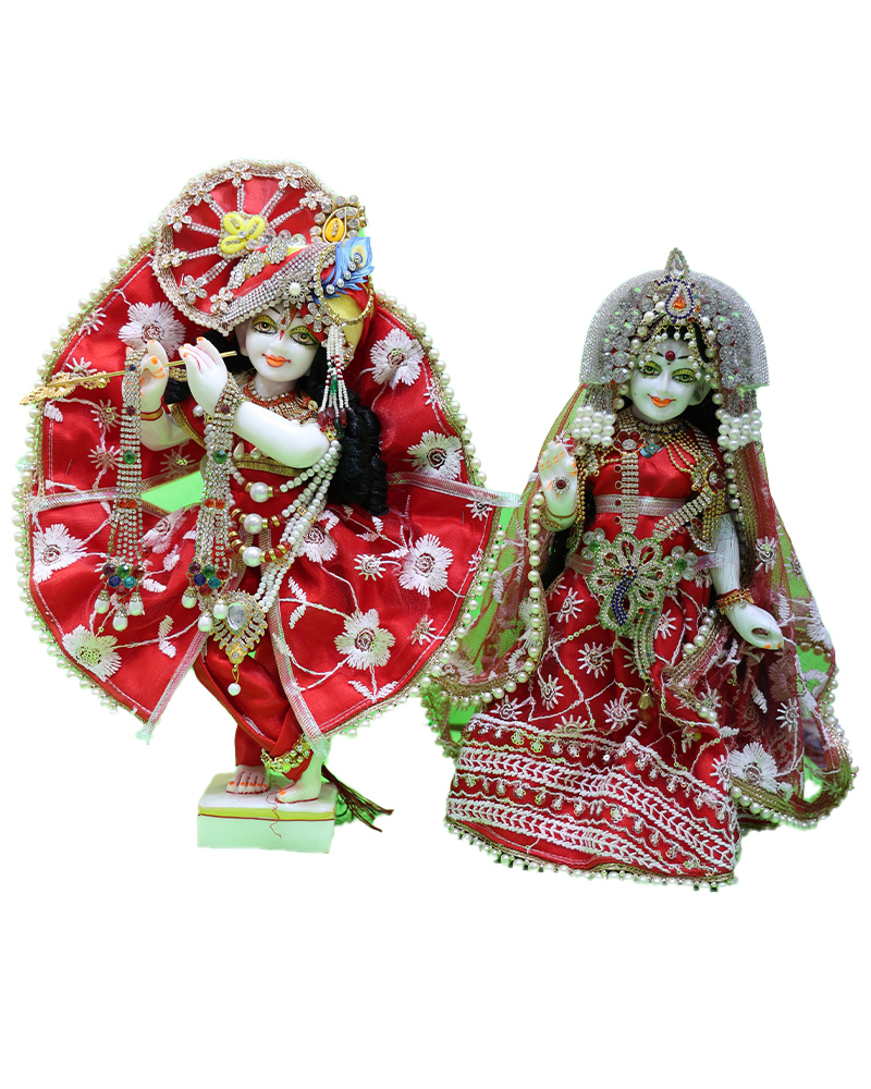 Vibrant Red Attire Radha Krishna Traditional Hindu Deities