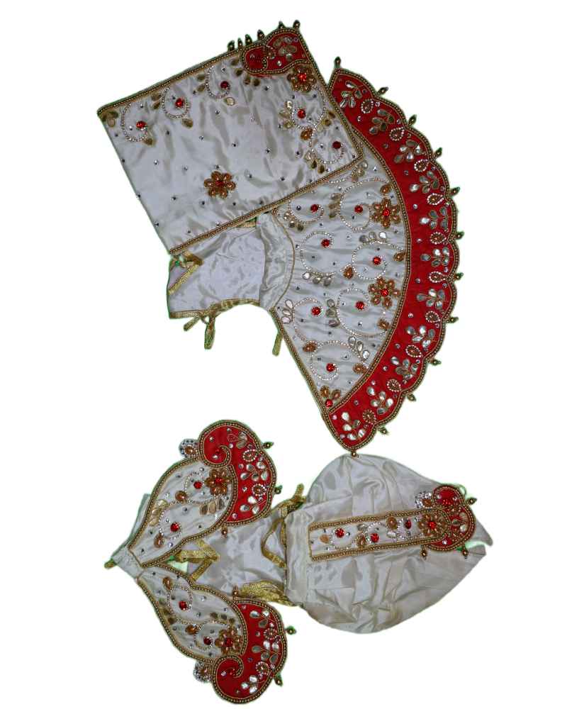 White Radha Krishna Dress Handcrafted And Decorative