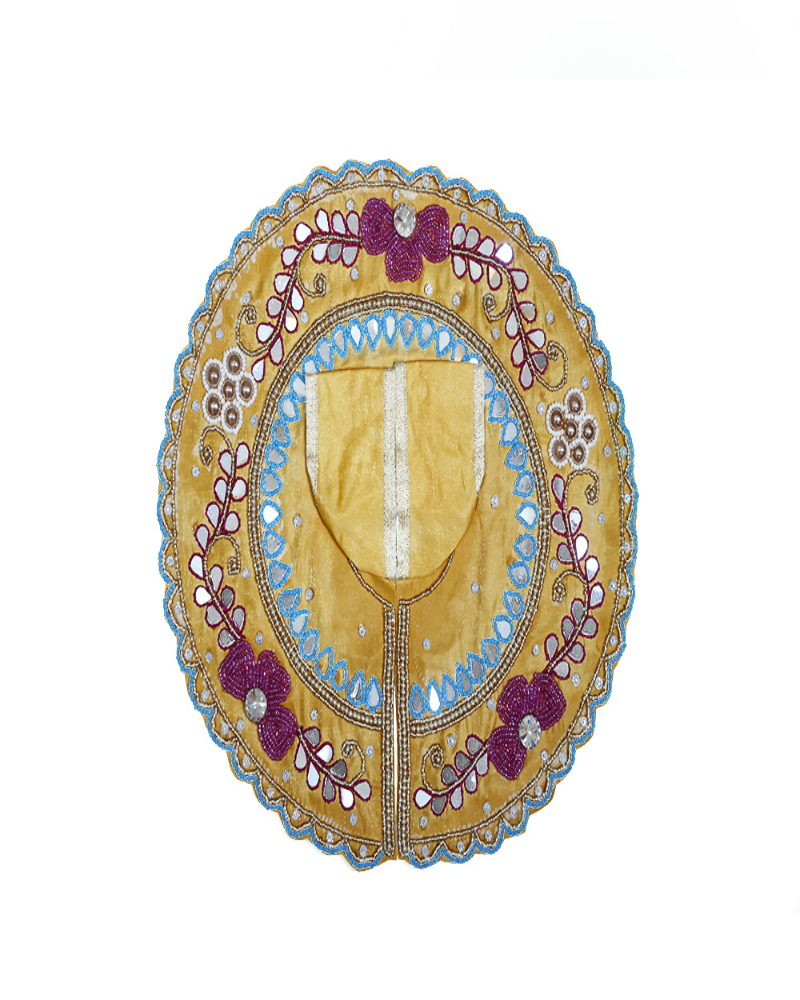 Yellow Laddu Gopal Poshak With Blue & Purple Mirror Work