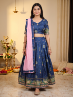Beautiful Vrindavan Print Gopi Dress in an elegant Royal Blue & Pink combination.
