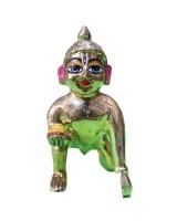 Golden Metallic Bal Gopal Idol Laddu Gopal With Butter Ball