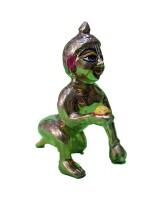 Golden Metallic Bal Gopal Idol Laddu Gopal With Butter Ball