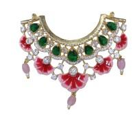 Beautiful pink flower AD mala with green stone for radhakrishna, laddo gopal
