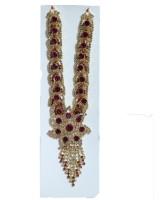 Long mala for radhakrishna in green, orange, pink