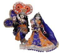 Beautiful radhakrishnan with shringar with handmade light poshak in royal blur and Orange colour combination 
