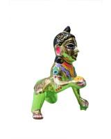 Shiny Gold-Toned Laddu Gopal Statue With Blue & Pink Accents