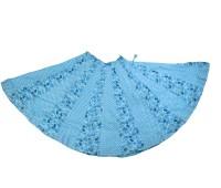 Elegant Floral Printed Sky Blue Gopi Dress with a 7-Meter Flare, Radha Krishna Gopi Dress