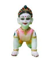 Adorable White Bal Gopal Crawling Deity With Colorful Crown