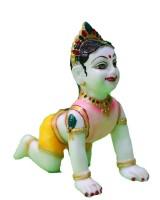 Adorable White Bal Gopal Crawling Deity With Colorful Crown