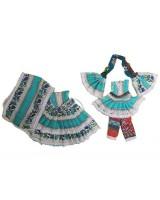 Elegant Blue Floral Print Cotton Radha Krishna Dress With Frill Detailing