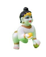 White Marble Baby Krishna With Yellow Butter Ball Laddu Gopal Idol
