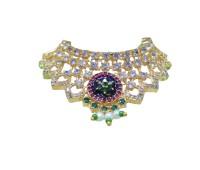Beautifull green flower in pick circle with green stone AD mala for laddo gopal, radhakrishna 