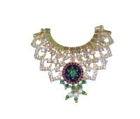 Beautifull green flower in pick circle with green stone AD mala for laddo gopal, radhakrishna 