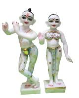 Elegant Radha Krishna Statue Pair with Glossy White Finish and Blue Gold Attire for Mandir Use