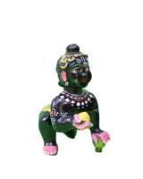 Black Bal Gopal Idol With Yellow Makhan Hand-Painted Baby Krishna Statue