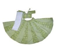 Elegant Floral Printed Parrot Green Gopi Dress with a 7-Meter Flare
