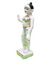 Elegant Radha Krishna Statue Pair with Glossy White Finish and Blue Gold Attire for Mandir Use