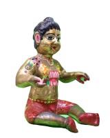 Golden Metallic Bal Gopal Idol With Red Bottom Colorful Baby Krishna
