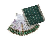 Beautiful radha Krishan Poshak for Hariyali Teej in White and Green contrast with lace work
