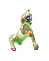 Gold-Toned Baby Krishna Statue Colorful Makhan Ball