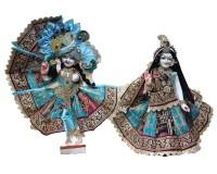 radha krishan dress in blue red contrast