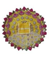 A contrast of yellow and magenta with all the accessories perfect for jnmashtami 