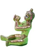 Elegant Brass Krishna Flute Player Idol In Sitting Pose Depicting Bal Gopal As Murli Manohar