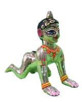 Exquisite Hand-Painted Brass Bal Gopal Krishna Crawling Idol