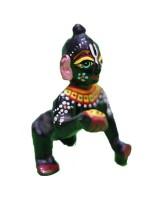 Unique Black Laddu Gopal Statue with Butter Ball Hand Painted Resin Murti