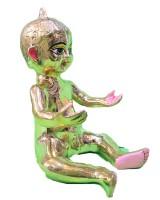 Charming Bal Gopal Statue Brass Baby Krishna In Sitting Pose With Vibrant Hand-Painted Detail