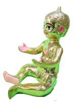 Charming Bal Gopal Statue Brass Baby Krishna In Sitting Pose With Vibrant Hand-Painted Detail