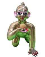 Charming Bal Gopal Statue Brass Laddu Gopal Idol Feasting On His Favorite Sweet