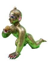 Charming Bal Gopal Statue Brass Laddu Gopal Idol Feasting On His Favorite Sweet