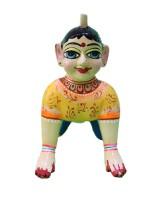 Hand-Painted Laddu Gopal Idol In Yellow Dress Baby Krishna Crawling Murti